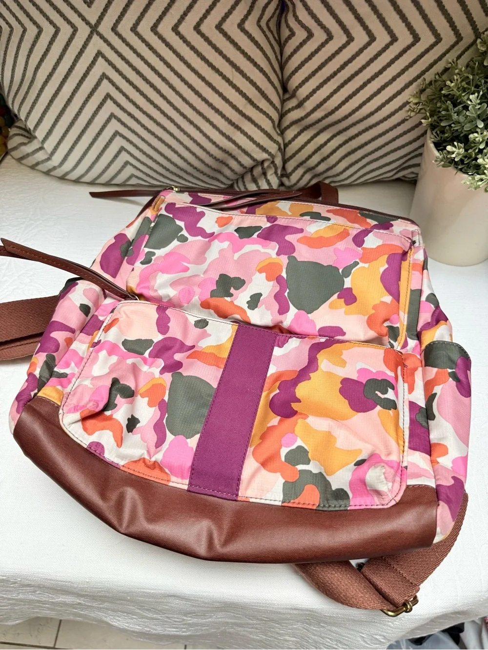 Fossil Pink Orange Multi Camo Backpack/Diaper  Tote